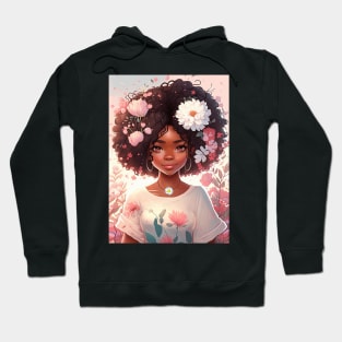 Cute floral anime black girl Hoodie